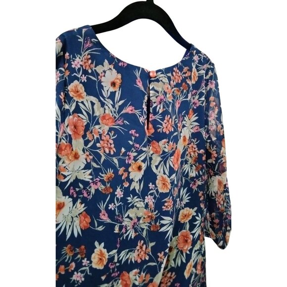 Amy Byer Size 7 Dress Girls Floral Sheer Overlay Print Split Sleeve Keyhole Back - Picture 7 of 9